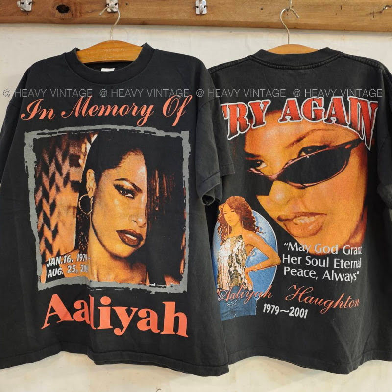 Aaliyah Memory of Aaliyah Try Again Bio Washed tag USA เสื้อทัวร์ เสื้อวินเทจ heavy vintage shirt