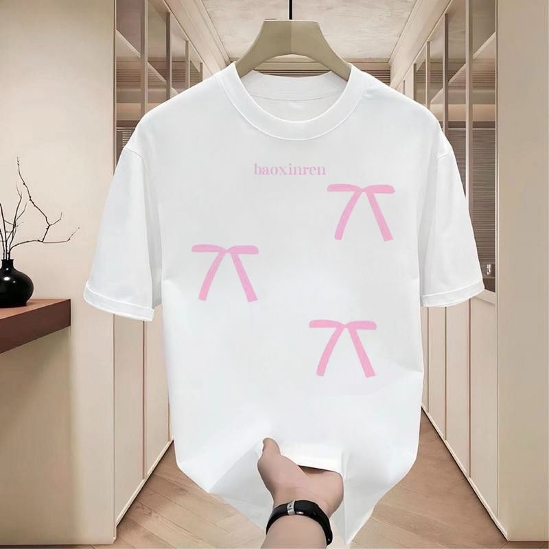 พร้อมส่ง 🎀 เสื้อยืด oversize เสื้อยืดแขนสั้นแฟชั่นผู้หญิง พิมพ์ลายโบว์ลำลองทรงหลวม สไตล์เกาหลี