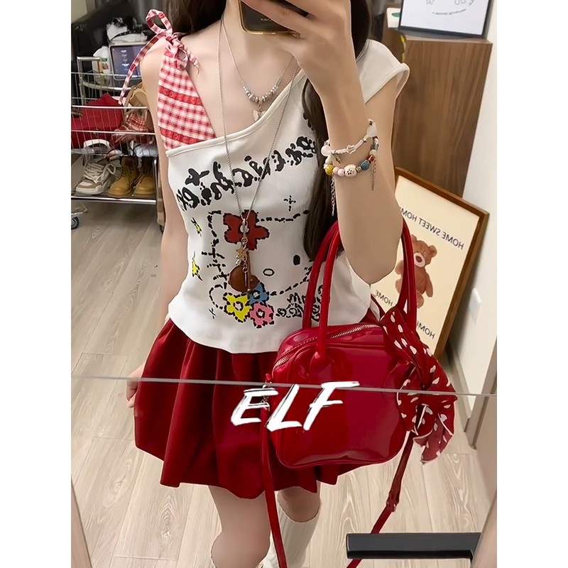 เสื้อยืดผู้หญิงพิมพ์ลาย Hello Kitty ฉบับเกาหลีสําหรับฤดูร้อน
