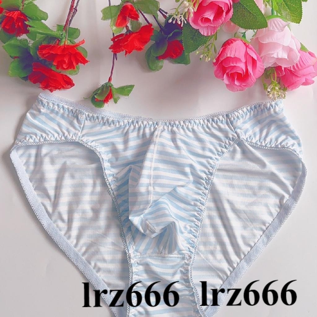 [lrz666] ญี่ปุ่นเดียวผลิตภัณฑ์ใหม่ผู้ชายเอวต่ําลายสีฟ้าสีขาวกางเกงเยาวชนเกย์เซ็กซี่แน่นสบายผ้าไหมนมเ