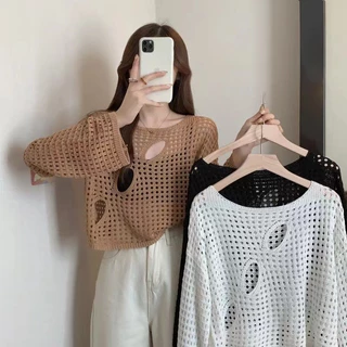 เสื้อคลุมไหมพรมถัก ระบายอากาศได้ดี ดีไซน์โปร่งโชว์ความเซ็กซี่ โทนสีน่ารักเหมาะกับทุกสีผิว มีทั้งหมด 3 สี (น้ำตาล/ดำ/ขาว)