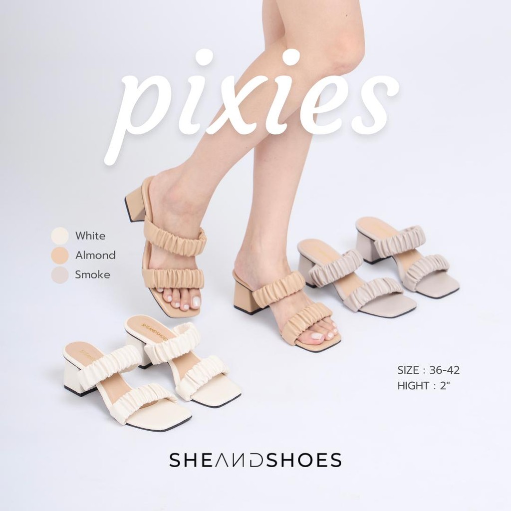 ส่งด่วน จากกรุงเทพ - Pixies รองเท้าส้นสูง 2 นิ้ว [Sz.36 - 43] สายคาดแบบย่น
