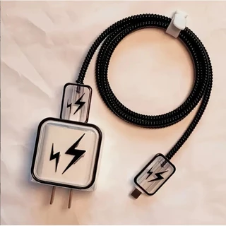 Flash Pattern Charger Protector Set 20W Charger Case Cable Protector for 18/20W Cover เข้ากันได้กับ iPhone 11Pro 11ProMax 12 12Pro