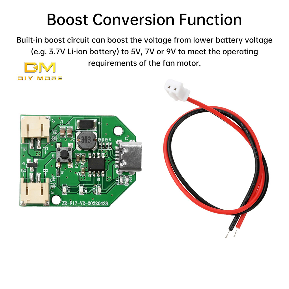 DIYMORE อินเทอร์เฟซ Type C 9V boost สามความเร็ว stepless speed regulation ชาร์จพัดลมมือถือควบคุม board