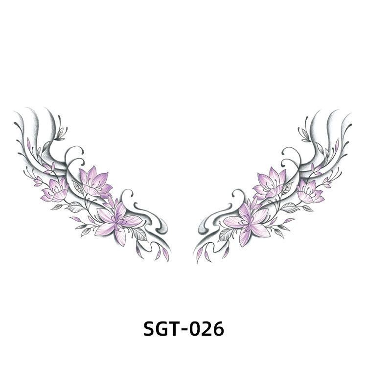 สติ๊กเกอร์รอยสักหน้าอก สีสันสดใสดอกไม้และผีเสื้อ ขนาดใหญ่สำหรับปีกหลัง ดีไซน์สมจริง - รูปที่ 4