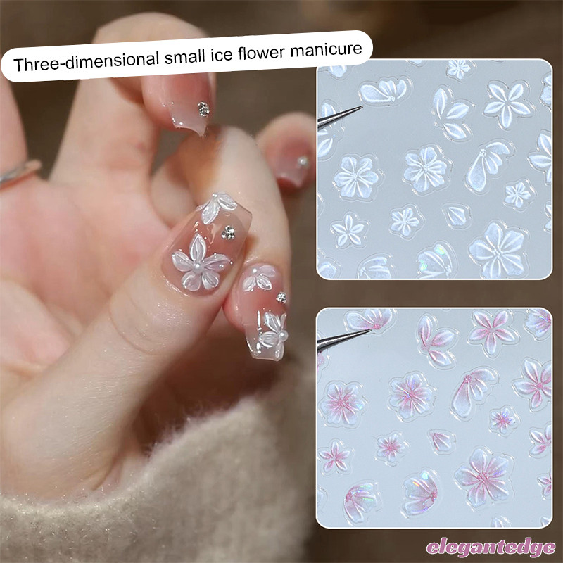 elegantedge Ice Transparent Flower Nail Sticker นูน Jelly Nail Art Sticker Nail High-end Sticker