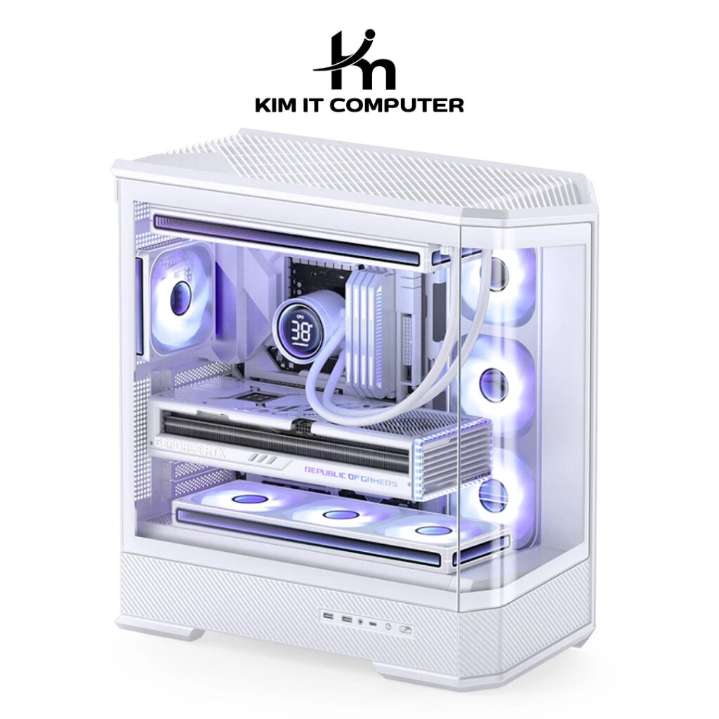 JONSBO D400 White (แถมพัดลม ARGB x 4ตัว) Ultra Wide Curved Tempered Glass ATX Mid-Tower Case