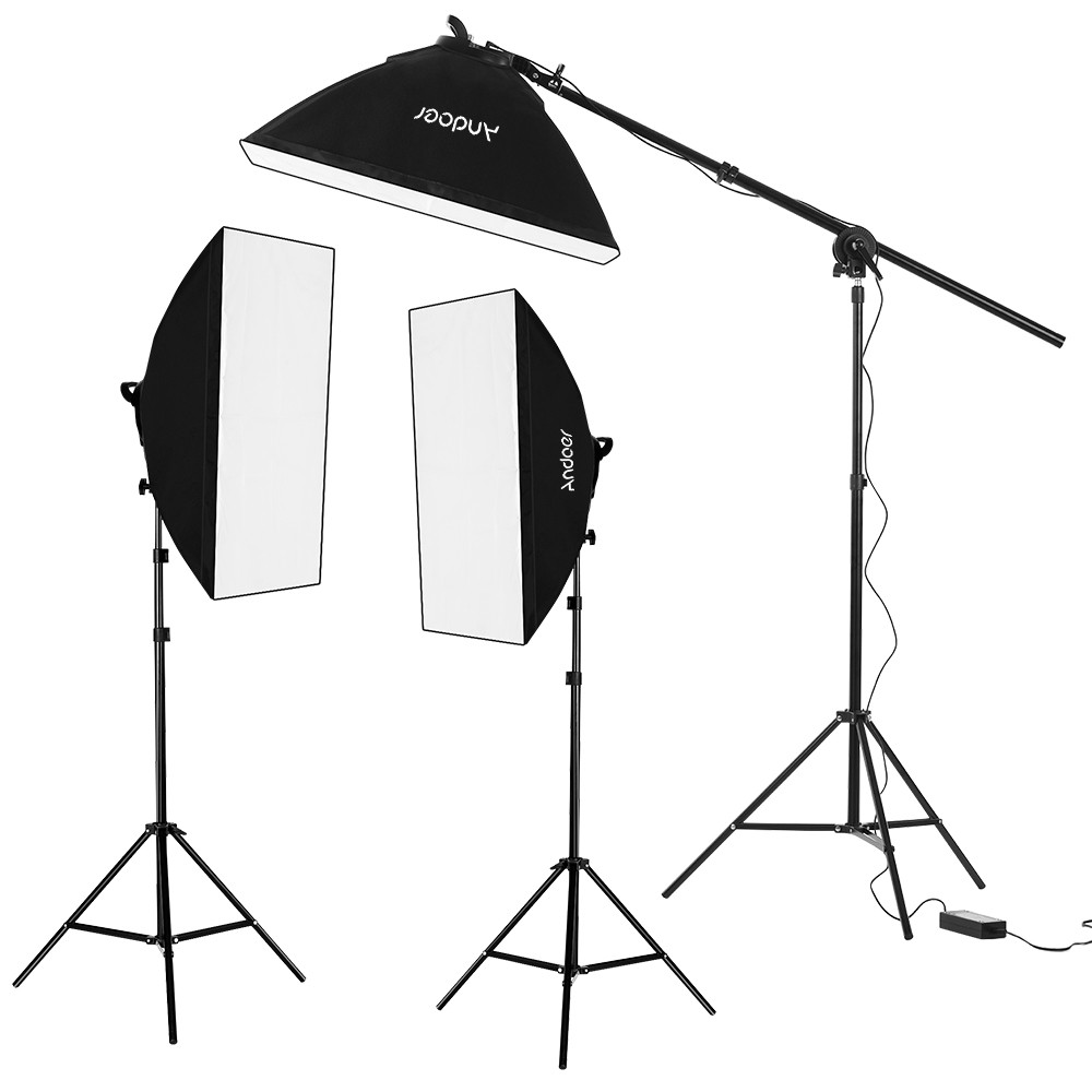 Andoer LED Kit 20*28 หรี่แสงได้ LED 2 Bi-สีอุณหภูมิ 2700 K/5500 K ชุดโคมไฟสตูดิโอนิ้ว Softboxs 45 W 