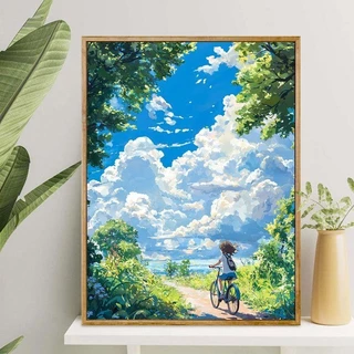 มีกรอบ ภาพวาดระบายสีตามตัวเลข ขนาด DIY ระบายสีตามตัวเลข 30*40 ซม.สไตล์ญี่ปุ่น สําหรับตกแต่งบ้าน