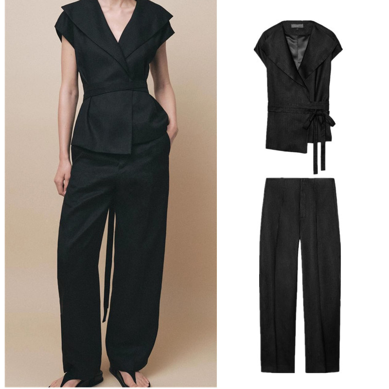 เสื้อกั๊กผสมลินินแขนกุด ZARA3132168 กางเกงเอวกลาง3136168