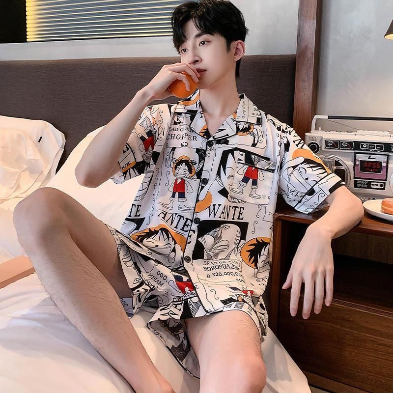 EERSHENSHI ชุดนอนผู้ชายฤดูร้อนผ้าไหมน้ำแข็งบางแขนสั้นวัยรุ่นชุด Homewear ใหม่
