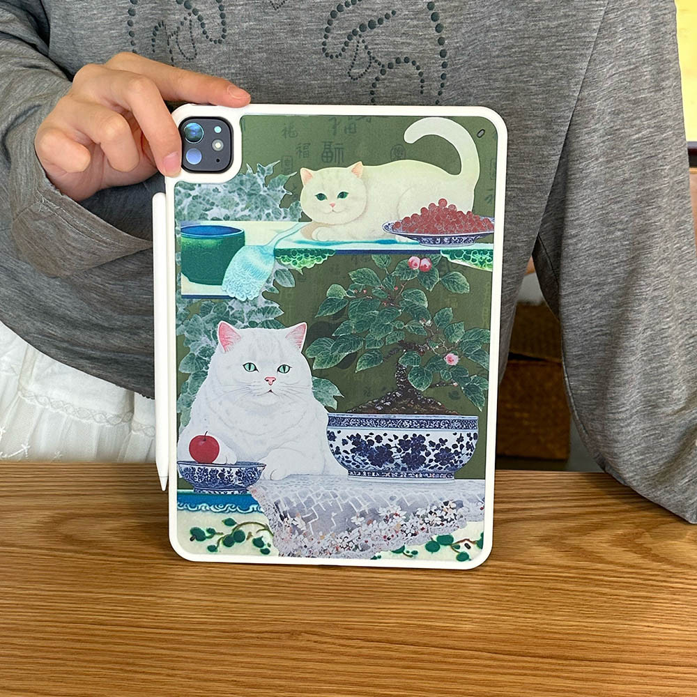 Retro แมวสีขาวสําหรับ iPad 10.2 8th 9th iPad A16 11th 10th 10.9 Gen Cover iPad Pro 12.9 "13 "Air 11 "4 5 9.7 mini 6 7 Shell
