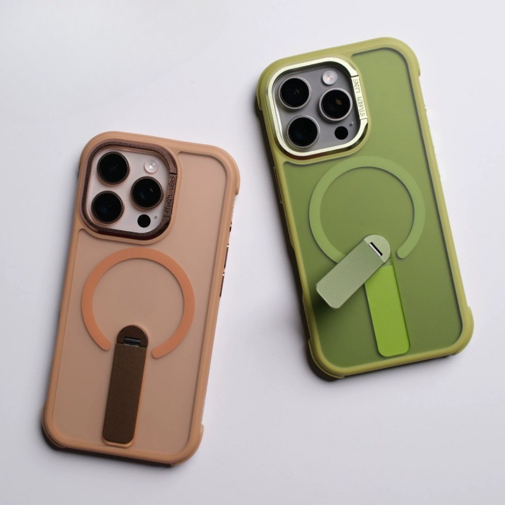 คุณภาพสูง Frosted 360° หมุนยืนเคสโทรศัพท์แม่เหล็กสําหรับiPhone 13 14 15 16 Pro Max PlusพับFulcrum Matteกันกระแทกปลอกอะคริลิคฮาร์ดปกหลัง