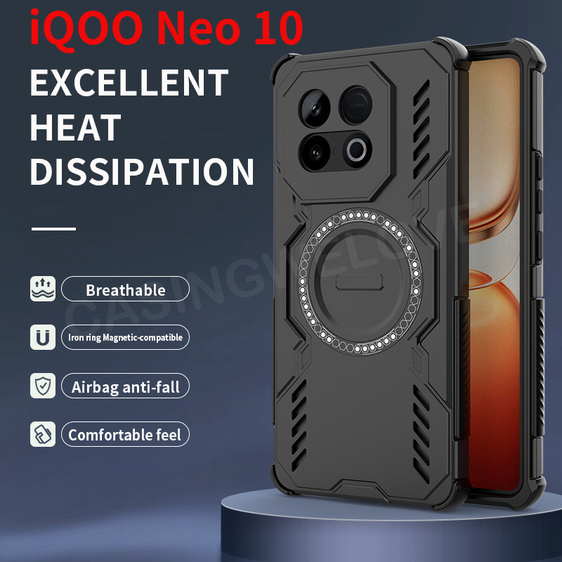หรูหราธรรมดาหนัง Matte สําหรับ Vivo iQOO Neo 10 Neo10 iqooNeo10 10Neo 5G 2025 แม่เหล็กกันกระแทก Matte Hard PC ป้องกันการตกกันกระแทกกรณีปกหลัง
