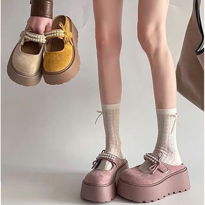 (เกรด A ) One for all พร้อมส่งจากไทย TX684 รองเท้าแตะเปิดส้น สูง7cm แต่งมุขผูกโบว์ สไตล์เกาหลี สำหรับผู้หญิง