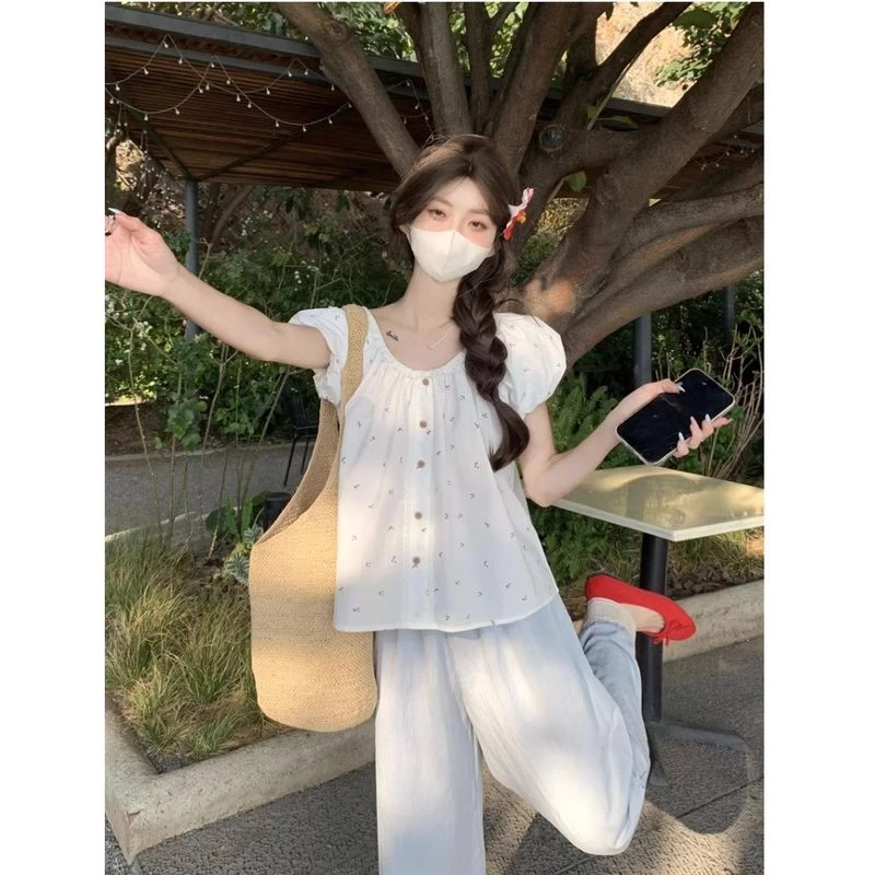 Ruo Bei Xuan เสื้อเชิ้ตแขนสั้นผู้หญิงลายดอกไม้ thumbnail 6