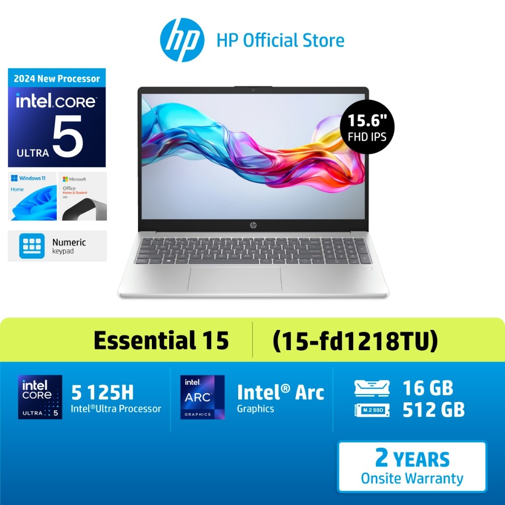 [ราคาพิเศษ+ของแถม] HP Laptop 15-fd1218TU Intel Core Ultra 5 125H - Intel Graphics - 16GB - 512GB - W