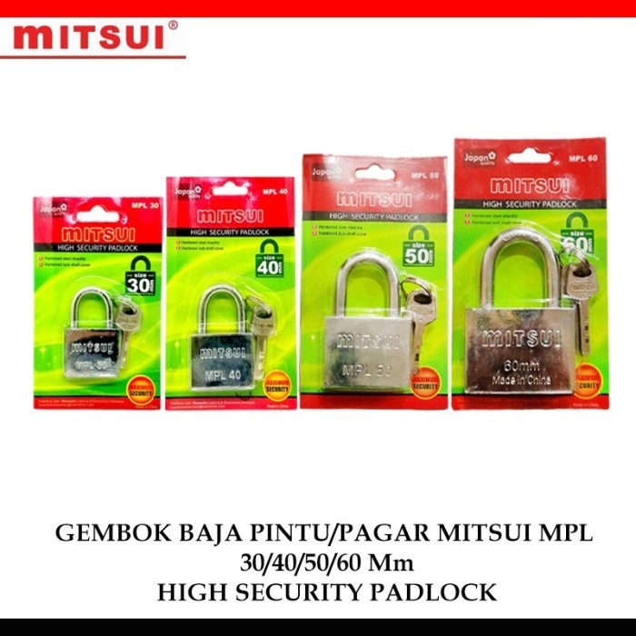 กุญแจคอสั้น Mitsui Steel MPL ขนาด 40 50 60 มม. กุญแจรักษาความปลอดภัยสูง SNI (TK)