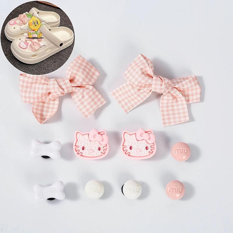 [mozh] หวานน่ารัก Girly Charms Designer Elegant Vintage Hello Kitty Bow รองเท้าเครื่องประดับ All-match ดอกไม้ charms สําหรับรองเท้ารู [TH]