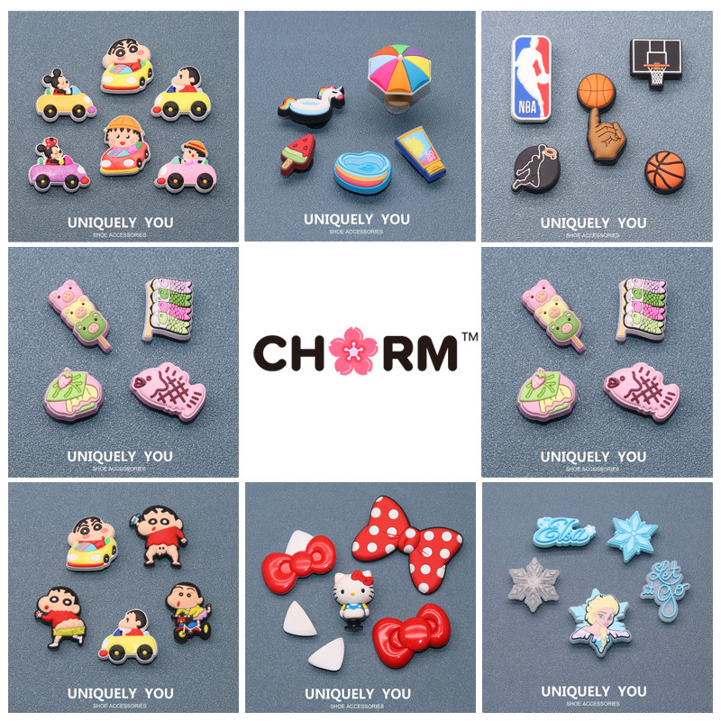 JJBXC CHARM ชุดรองเท้าหัวเข็มขัดอุปกรณ์เสริมรองเท้า PVC การ์ตูนชุดรองเท้าดอกไม้ DIY แฟชั่นอุปกรณ์เสริม