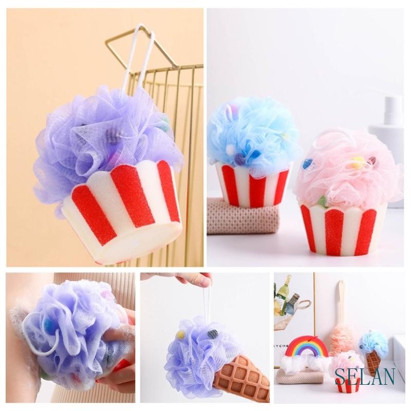 SEL Ice Cream Bath Sponge Loofahs Exfoliating Scrubber อาบน้ําเครื่องมือทําความสะอาดสําหรับเด็ก
