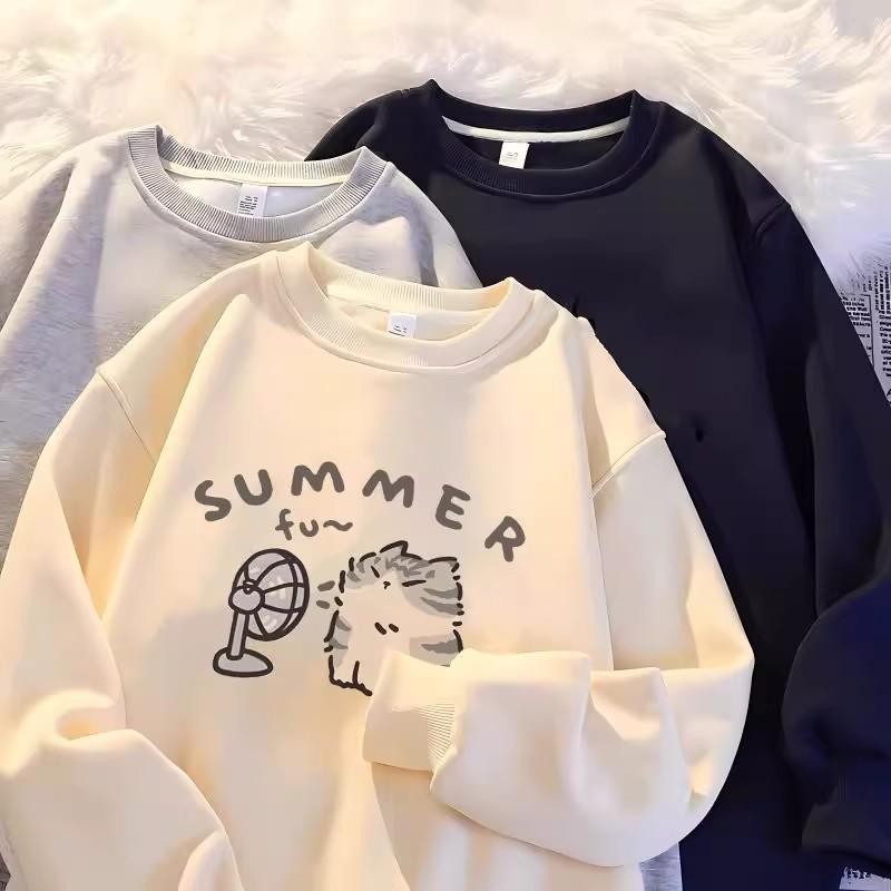 เสื้อกันหนาว แขนยาว คอกลม ทรงหลวม เสื้อแขนยาวลายน่ารัก ขนฟู + พัดลม ลายมินิมอลสไตล์ญี่ปุ่น ใส่สบายมาก

 ผ้าฝ้าย 100%