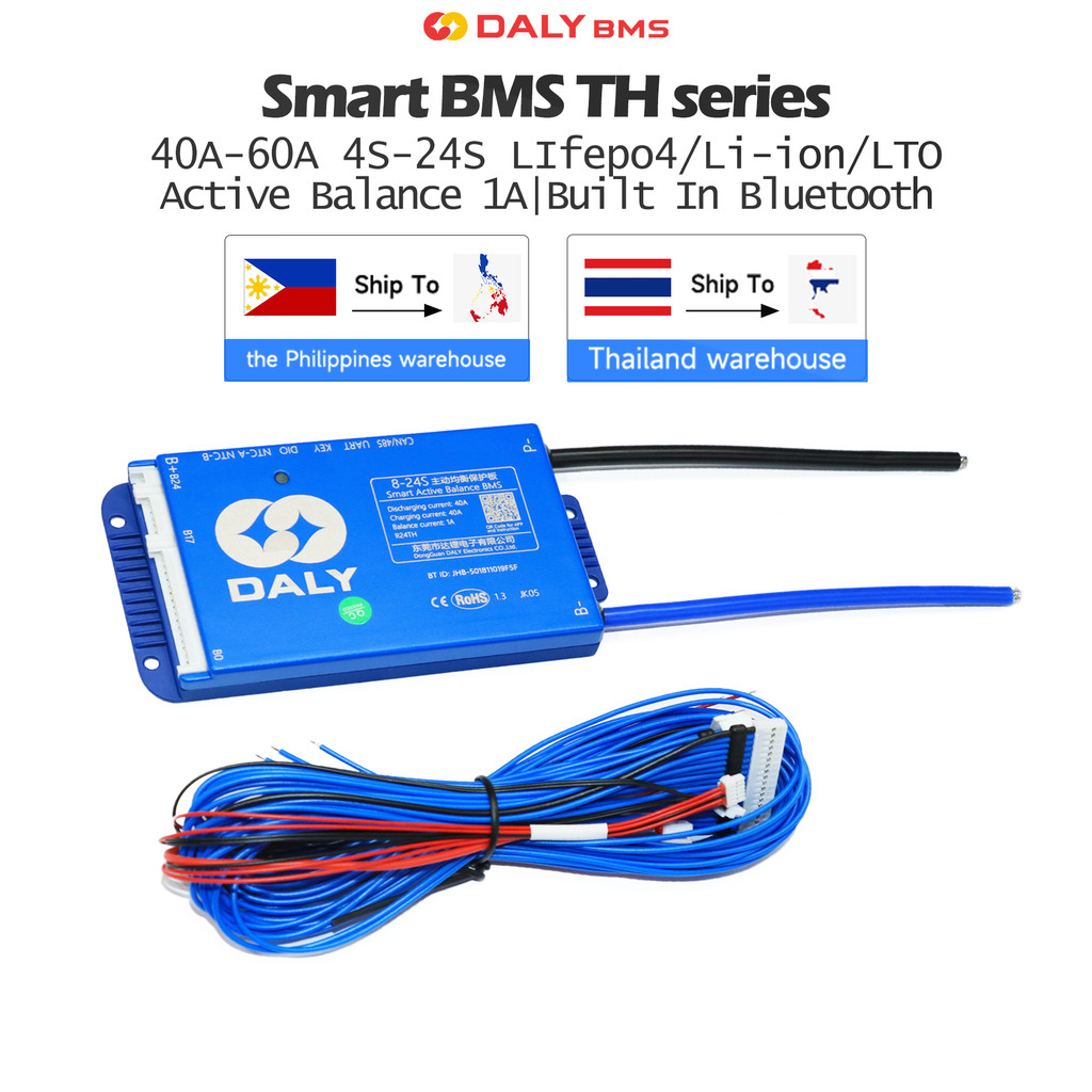 (การจัดส่งในกรุงเทพฯ)DALY สมาร์ท BMS 4 S 12V 7s 8s 24V 10s 12s 36V 15s 16s 48V 20s 60v 24s 72V 40A 60A Built in Active Balancer Bluetooth พร้อม RS485 CANseries สําหรับ LI-fe แบตเตอรี่ LTO