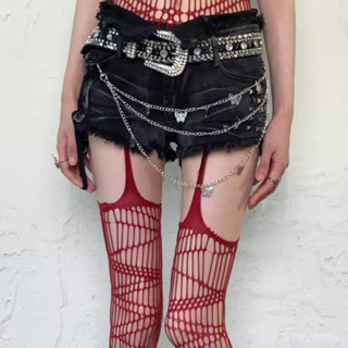 ถุงน่องตาข่ายแบบกลวง Ankola สีแดง Y2k Millennial Hottie