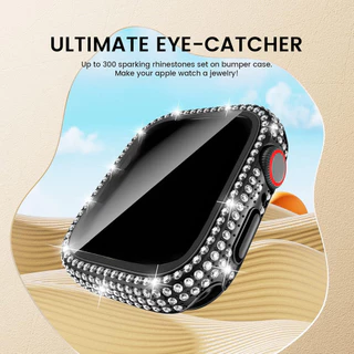 Diamond Full Coverage Tempered Glass Cover สําหรับ Apple Watch 10, 9, 8, 7, 6, SE ขนาด 40/41/42/44/45 มม. พร้อมขอบเพชร