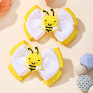 2 ชิ้น/เซ็ต Bee ผมโบว์คลิป Double Layer Solid ริบบิ้น Bows H…