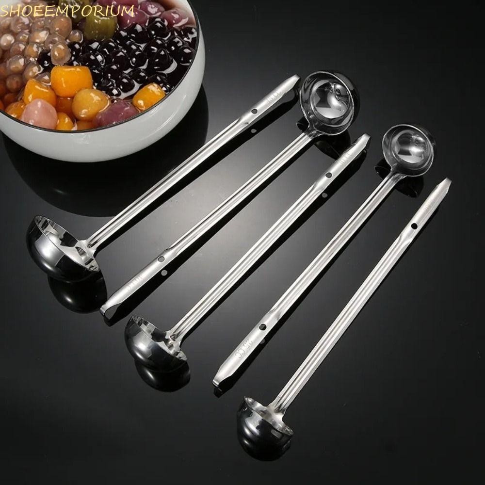 SHOEEMPORIUM Ramen Spoon, ทัพพีซุปสแตนเลสด้ามยาว, ช้อนโต๊ะกลมหนาหลายขนาดตักดินบ้าน