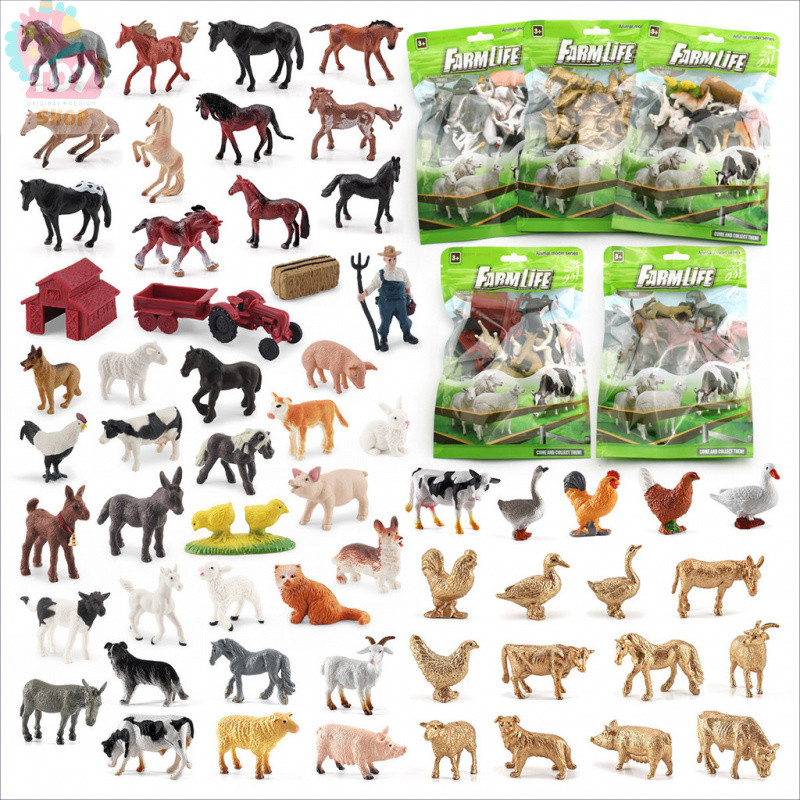ของเล่นเด็กจำลองสัตว์ในฟาร์ม ชุดโมเดลการสอนการเรียนรู้