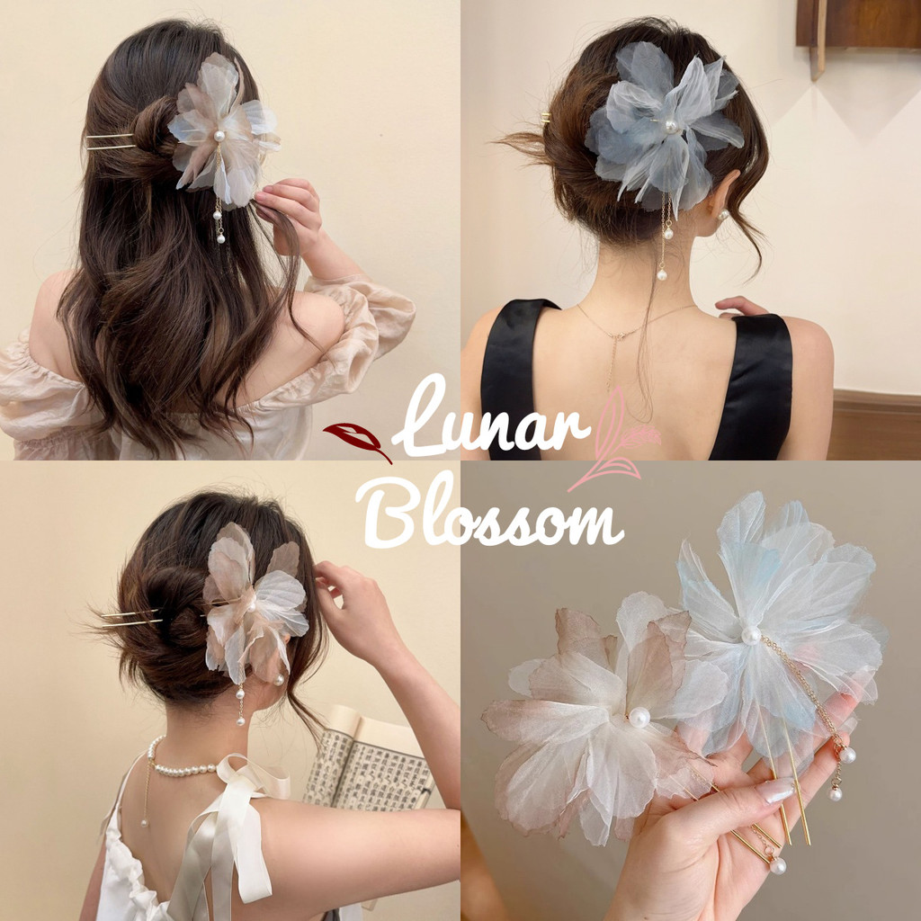 Lunar Blossom🌸ผ้าไหมลายดอกไม้กิ๊บติดผม🌸แฟชั่นสําหรับผู้หญิงจัดทรงผมเครื่องประดับผมพร้อมส่งในไทย