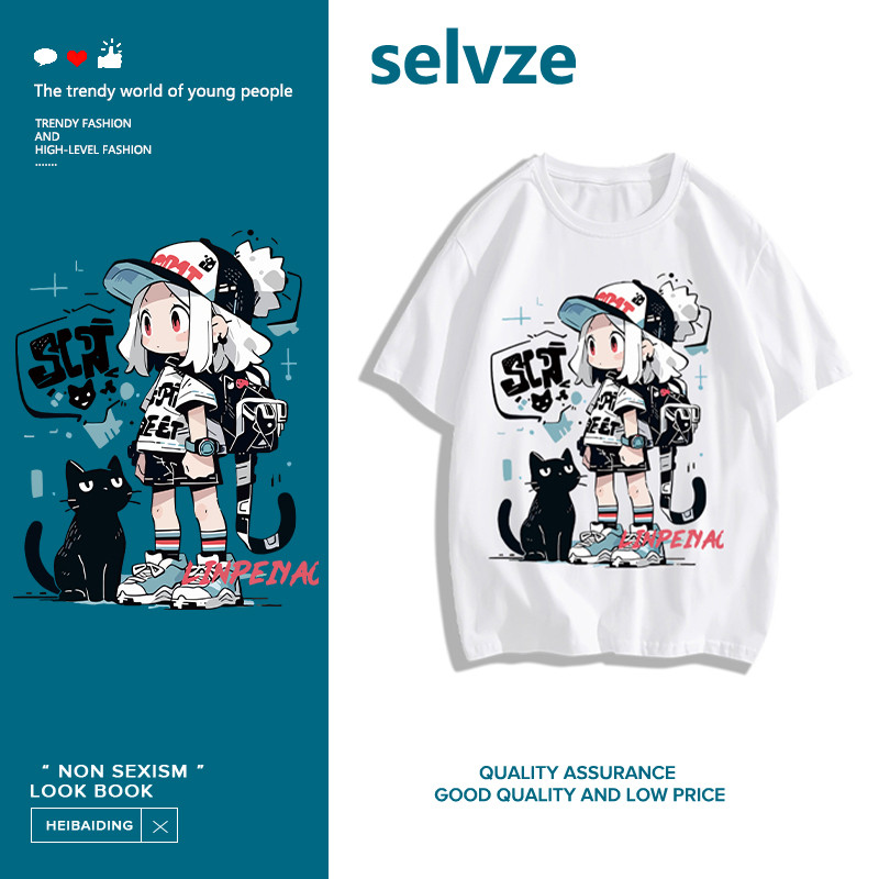 SELVZE（จัดส่งตลอด 24 ชั่วโมง） printed T-shirt，เสื้อยืดแขนสั้นพิมพ์ลายการ์ตูนแฟชั่น I005356