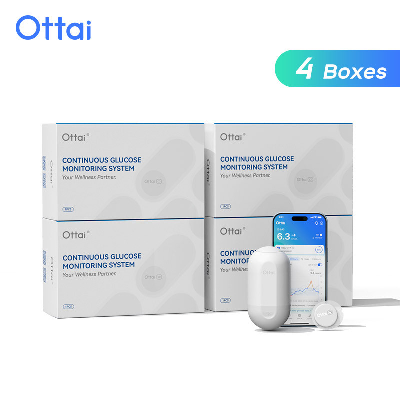 Ottai M8 4 ครบชุด CGM อุปกรณ์เพื่อสุขภาพโรคเบาหวานเซ็นเซอร์กลูโคสไม่มีการเก็บนิ้ว