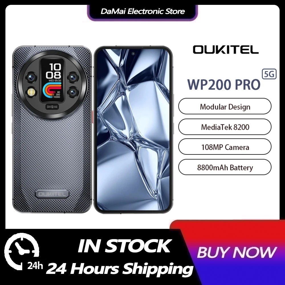 Oukitel WP200 Pro 5G โทรศัพท์ที่ทนทาน Modular Design หูฟังที่ถอดออกได้นาฬิกา 24GB (Up to72GB) RAM + 