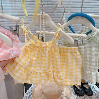 พร้อมส่ง ชุดเซ็ตเสื้อ+กางเกง เสื้อเด็กผู้หญิง ชุดเซ็ทเด็ก ลายสก็อตสีพาสเทลสวยหวาน ใสเย็นๆเบาๆสบายๆ "DA-M"