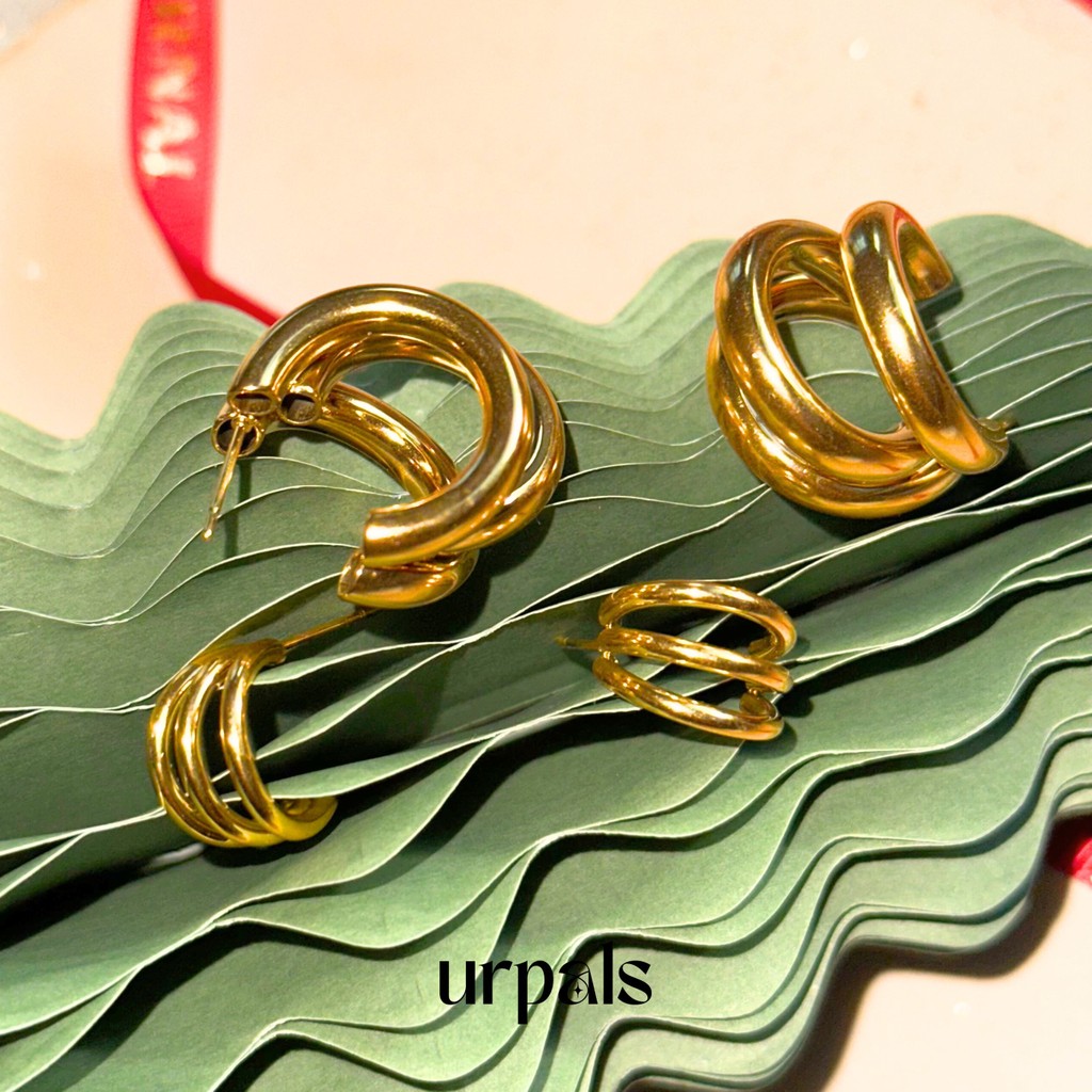URPALS ต่างหูห่วง ต่างหูสายฝอ Stainless ชุบทอง18K สไตล์มินิมอล ใส่ได้ทุกวัน แมทได้ทุกลุค