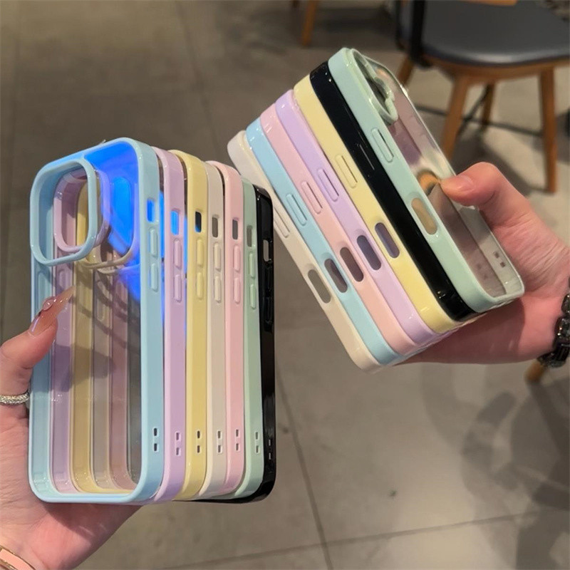 ขนาดเล็กสดโปร่งใสอะคริลิเคสโทรศัพท์สําหรับ ไอโฟน 11 12 13 14 15 16 มือโปร สูงสุด ปลอกแมโครนสีขอบง่ายป้องกันการตกฮาร์ดปกคลุมสําหรับ ไอโฟน13กร