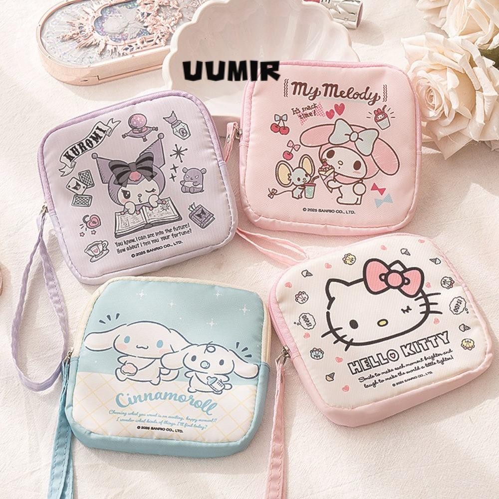 SANRIO อุมิร์ ซานริโอ กระเป๋าสตางค์เหรียญ,ออกแบบ น่ารักน่ารักการ์ตูนผ้าอนามัยถุงเก็บ,ธีมอะนิเมะซิปปิดความจุขนาดใหญ่กระเป๋าเงินเหรียญเดินทางเก็