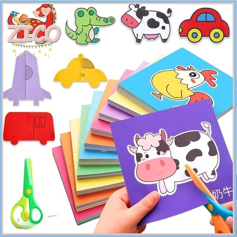 หนังสือตัดกระดาษสำหรับเด็ก 90 ชิ้น ปริศนาการศึกษาช่วงต้น DIY สำหรับเด็ก ของเล่นตัดกระดาษหลากสี
