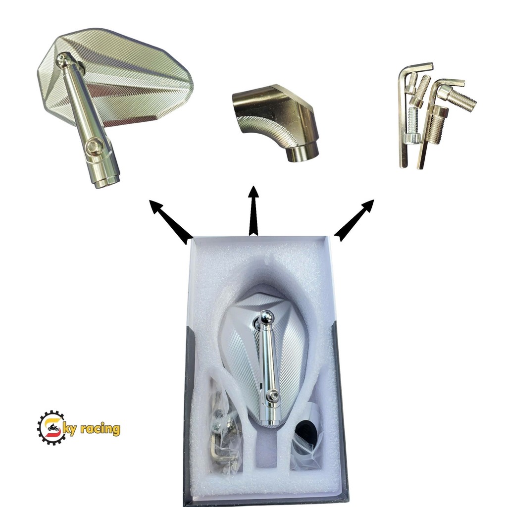 กระจกมองหลัง H2c รุ่น H-view V2 CNC อลูมิเนียม ทันสมัย มีสไตล์ หรูหรา (MS01)