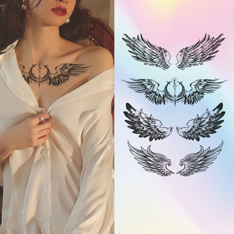 Angel Wings Magic Tattoo สติกเกอร์กันน้ําติดทนนาน 30 วันMinimalist Tattoo รอยสักชั่วคราว