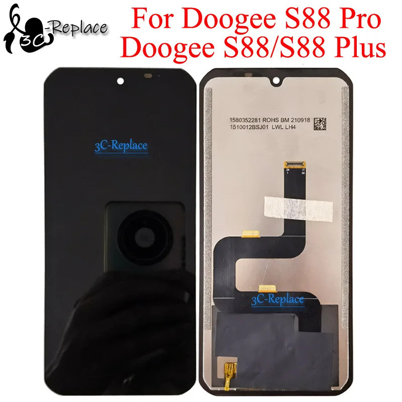 สีดํา 6.3 นิ้วสําหรับ Doogee S88 Pro Doogee S88 Plus จอแสดงผล LCD Touch Screen Digitizer แผงเปลี่ยน