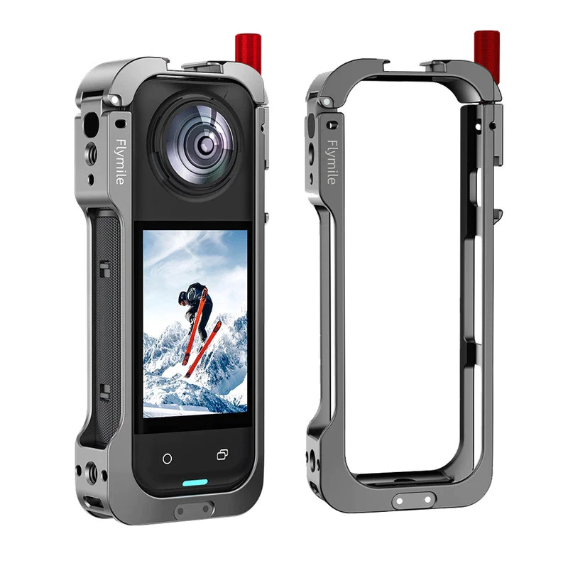 โครงอลูมิเนียมสำหรับ Insta360 X5, เคสโลหะสำหรับรองเท้าเย็นพร้อมฝาครอบเลนส์ซิลิโคนสำหรับ Insta 360 X5 อุปกรณ์เสริมที่ทนทาน