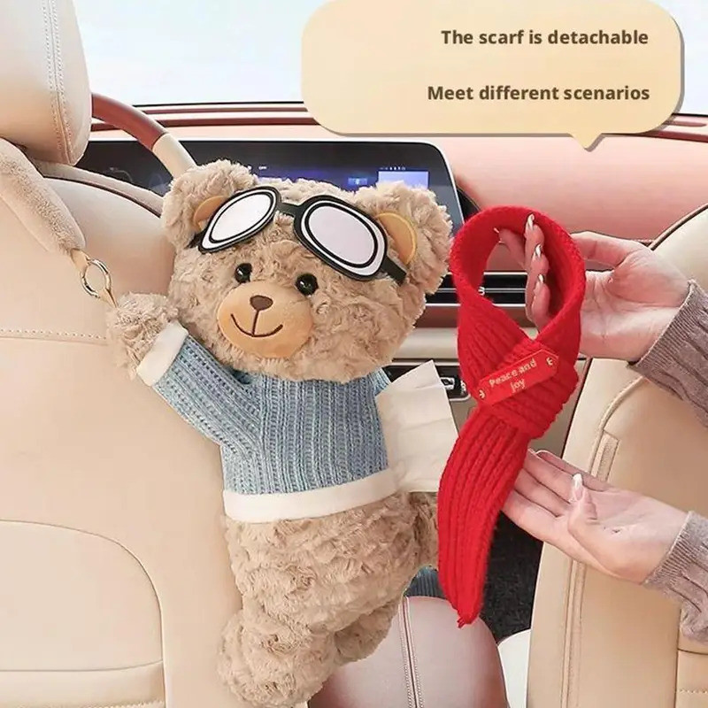 แอนดี้ หมี รถกล่องกระดาษทิชชูผู้ถือน่ารักแขวนออแกไนเซอร์มัลติฟังก์ชั่เบาะหลังการจัดเก็บอัตโนมัติตกแต่งภายในอุปกรณ์รถยนต์สากล