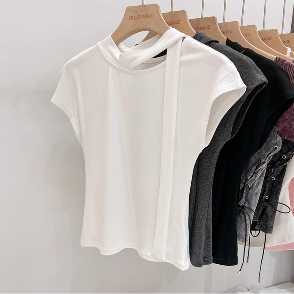 ขเสื้อยืดแขนสั้นโมดอลสําหรับฤดูร้อนสําหรับผู้หญิงสไตล์ฝรั่ รูปที่ 6