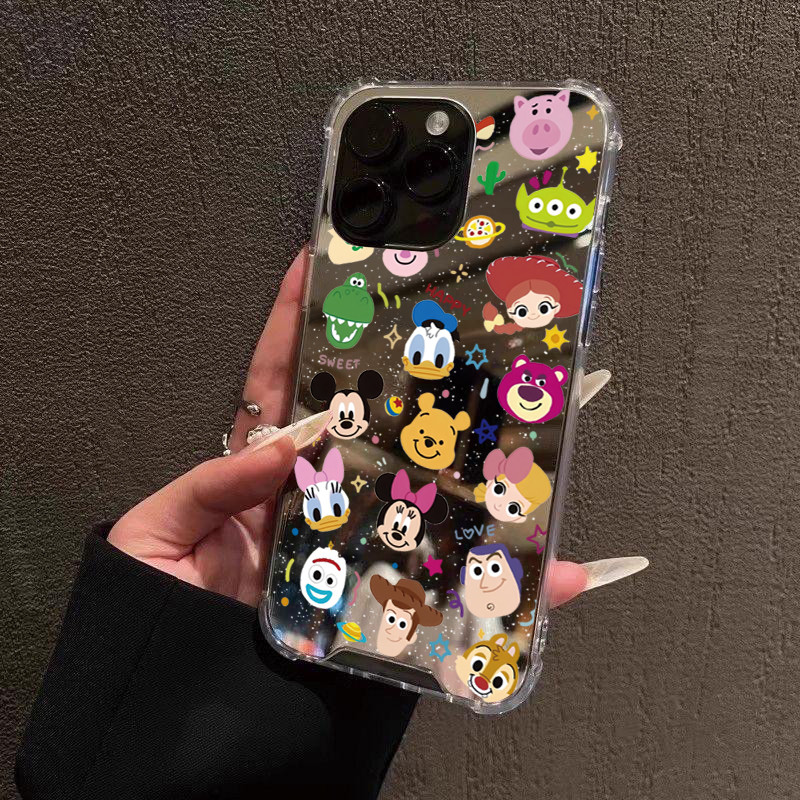 Make Up กระจกนุ่มเคสโทรศัพท์สําหรับ Samsung A06 A15 A35 A36 A55 A56 A16 A52 4G S25 Ultra S24 S23 FE S22 Plus การ์ตูนสัตว์เมาส์กันกระแทก