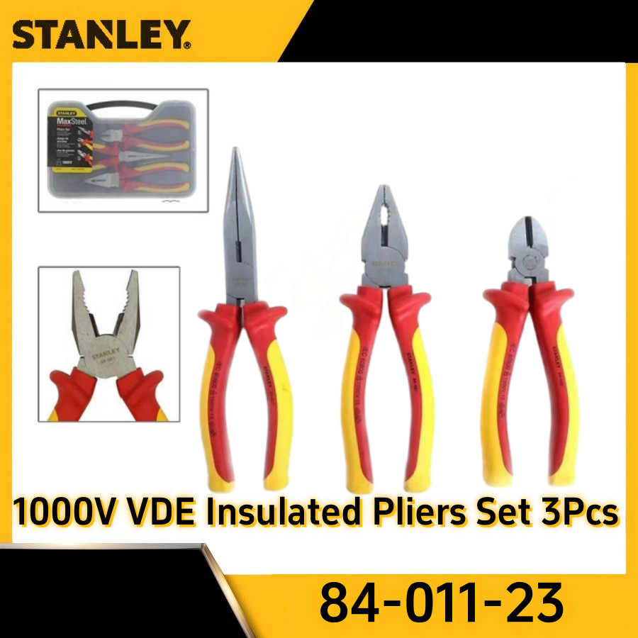 🔥มืออาชีพ🔥STANLEY 84-011-23 ชุดคีมฉนวนเครื่องตัดสายไฟ 3 ชิ้น + คีมจมูกเฉียง + คีมปากแหลม 1000V VDE Insulated Stripper