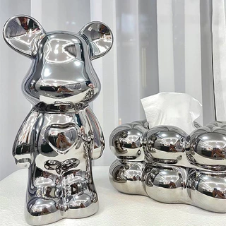 พร้อมส่ง🚚กระปุกออมสิน 18CM 28CM กระปุกออมสินหมีเซรามิก กระปุกออมสินหมีดุร้าย สีโลหะต่างๆ งานกระเบื้องเซรามิค ของตกแต่งบ